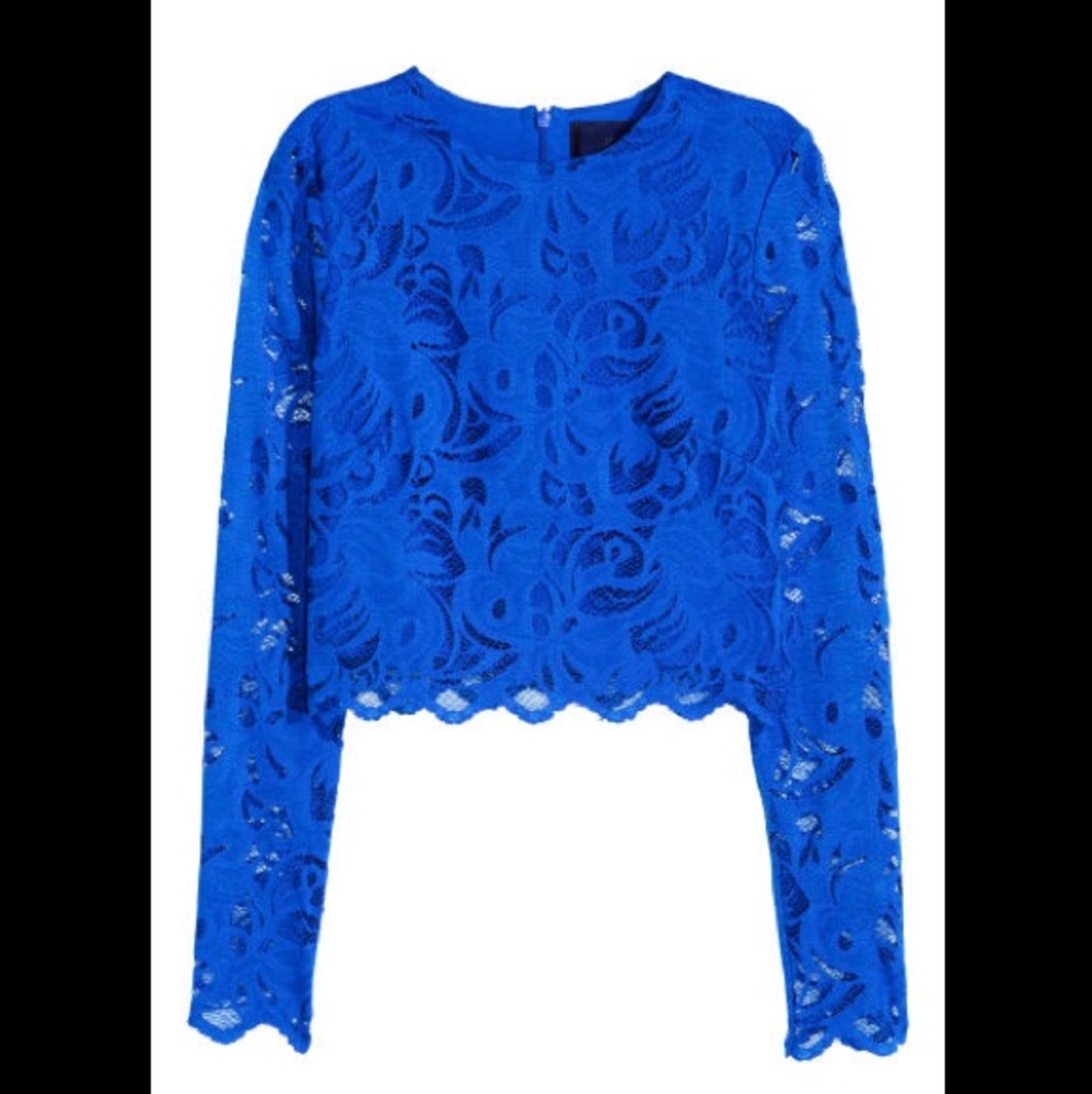 NWT H&M Blue Lace Long Sleeve Floral Crop Top